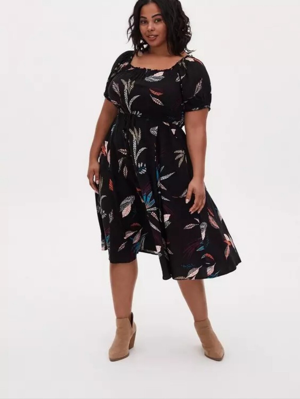 Torrid Midi Challis Puff Sleeve Dress Size 2